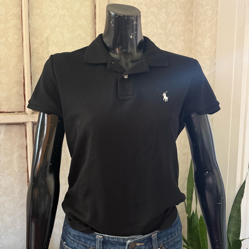 Ralph Lauren Sport 100% Cotton Black Fitted Polo Shirt Size Large